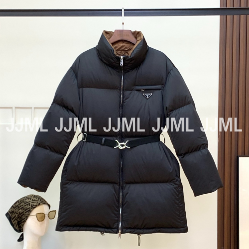 프라다 벨트 미들 패딩 블랙