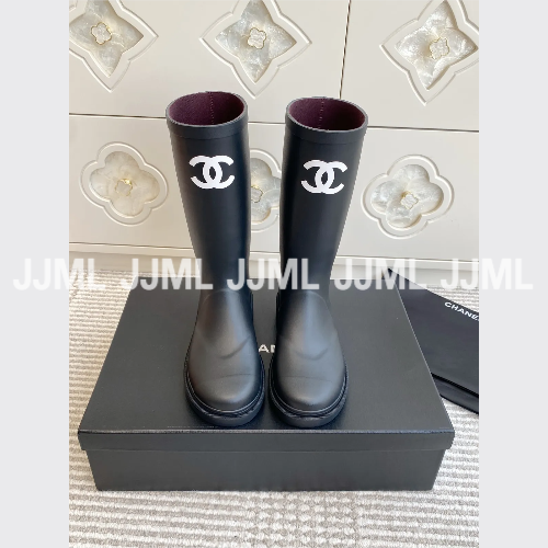 샤넬 CC 로고 레인부츠 블랙