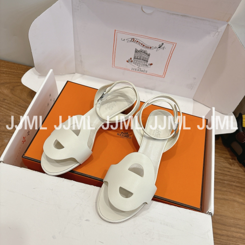 에르메스 샹달 로고 스트랩 샌들 뮬 아이보리