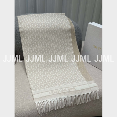 디올 오블리크 에크루 캐시미어 스카프 골드 톤 메탈릭