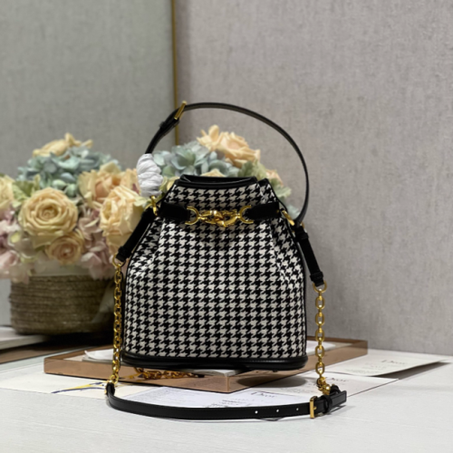 디올 블랙 & 화이트 하운드투스 프린트 C'est Dior 핸드백 24cm